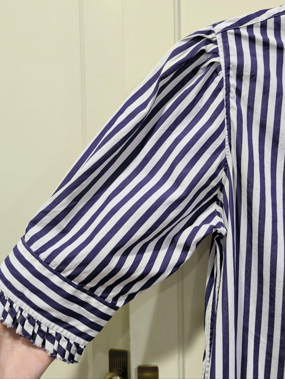 Ann Mashburn Elbow Sleeved Frill Dress in Navy Bengal Stripe - Picture 6 of 15
